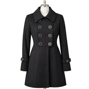 Marvin Richards Black Wool Blend Tailored City Coat Size M